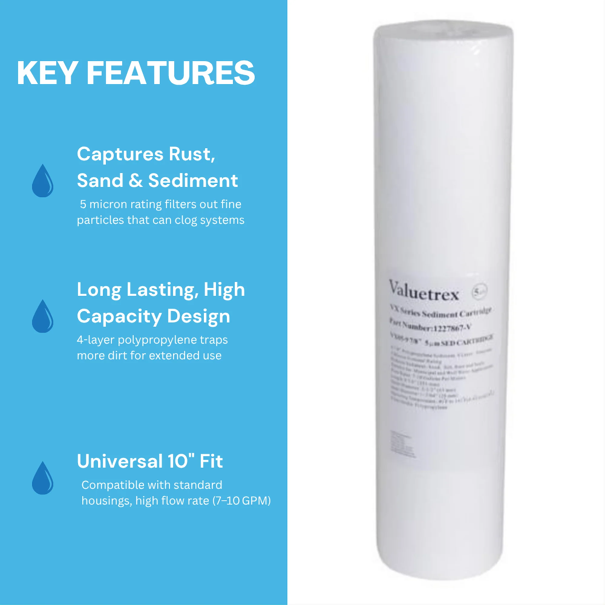 Valuetrex 5 Micron 10" Sediment Water Filter #1227867-V - Image 2